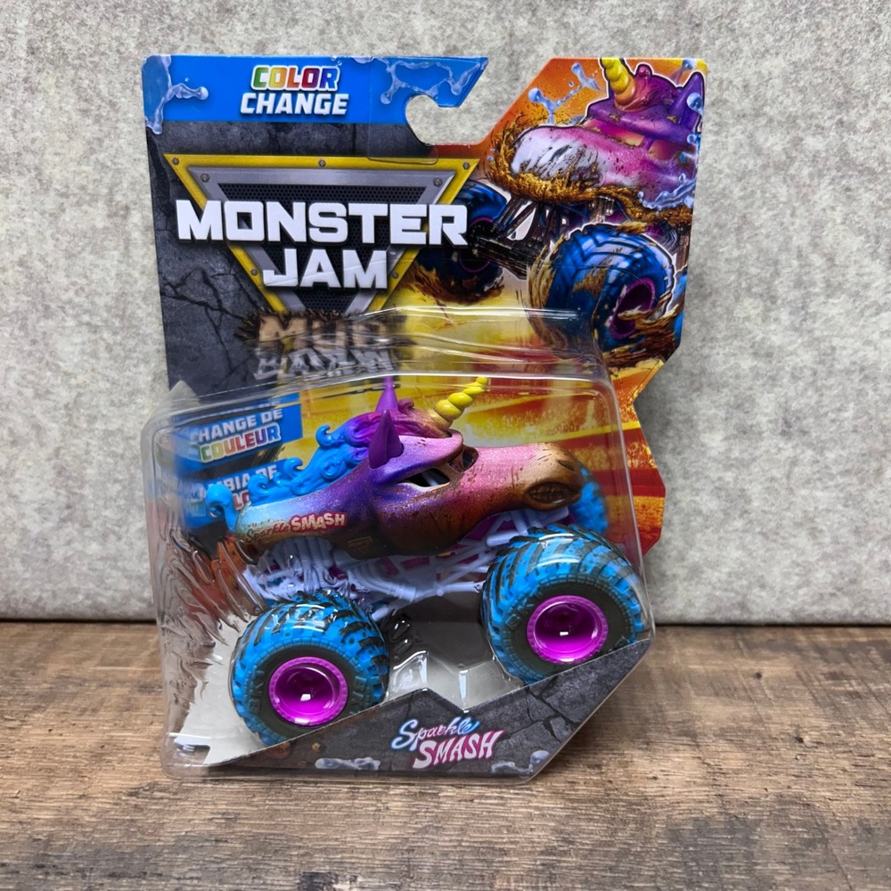 Monster Jam Color Change Sparkle Smash Unicorn‎ Monster Truck Mud Blaster NEW